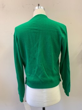 Mens, Sweater, SPORTSWEAR, Kelly Green, Acrylic, Solid, M, V-neck, Long Sleeves, Double Breasted, Buttons at Both Sides of Waist