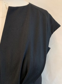 ANN TAYLOR, Black, Polyester, Rayon, Solid, V-neck, Cap Sleeve, Pleated Waist, Zip Back