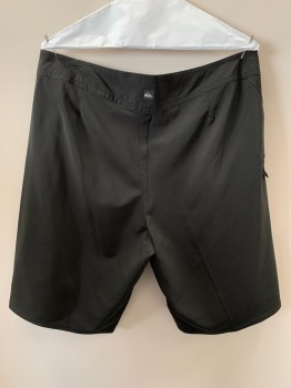 Mens, Swim Trunks, QUICKSILVER, Black, Polyester, Elastane, Solid, 36, F.F, Lace Tie With Velcro Front, Side Pocket,