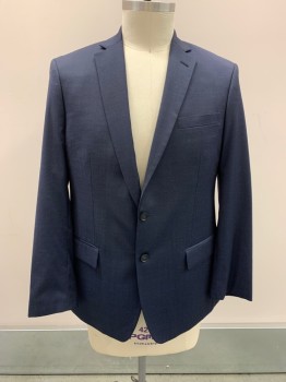 CLAIBORNE, Navy Blue, Blue, Wool, Polyester, 2 Color Weave, Notched Lapel, Single Breasted, B.F., 2 Bttns, 3 Pckts