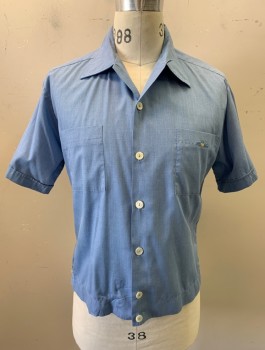 JOSEPH'S, French Blue, Cotton, Solid, S/S, Button Front, Camp Collar, Boxy Fit with Adjustable Buttons at Side Waist, 2 Patch Pockets, Small Embroidered Logo on One Pocket