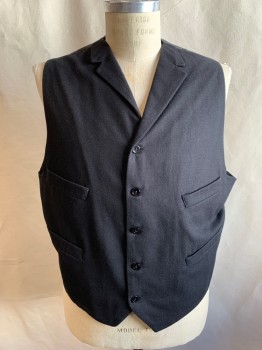 N/L, Black, Wool, Solid, Twill, Notched Lapel, 5 Button Front, 4 Pockets, Solid Cotton Back with Attached Self Back Waist Belt,