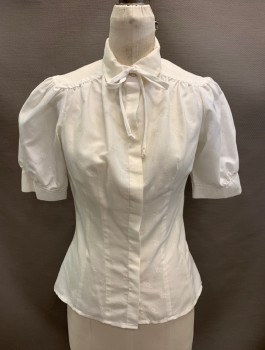 BARCO, Off White, Poly/Cotton, Floral, Dots, Thin Neck Tie Attached, Self Floral & Dot Pattern, C.A., Button Front, S/S