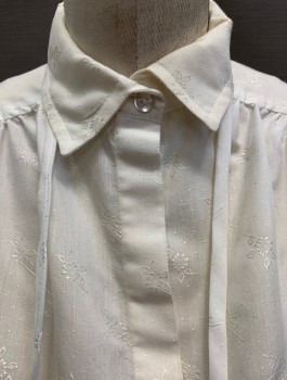 BARCO, Off White, Poly/Cotton, Floral, Dots, Thin Neck Tie Attached, Self Floral & Dot Pattern, C.A., Button Front, S/S