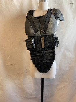 Mens, Breastplate, MTO, Black, Dk Gray, Cotton, Synthetic, Color Blocking, Solid, O/S, 1 Shoulder Armor, 1 Pocket Attached, Velcro and Buckle Straps on Each Side, *Aged/Distressed*