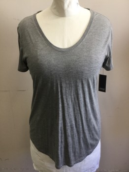 ANA, Heather Gray, Rayon, Polyester, Heathered, Heather Gray, Large Scoop Neck, Cap Sleeves,