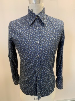 PAUL SMITH, Dk Blue, Multi-color, Cotton, Floral, L/S, Button Front, Pointed Collar, Tailored Fit