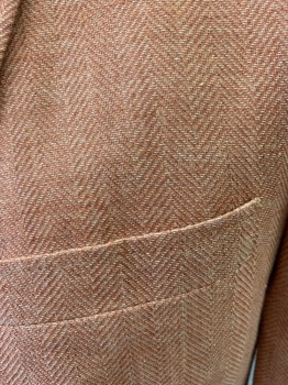 TALLIA/MACY'S, Orange, Tan Brown, Linen, Cotton, Herringbone, Single Breasted, 2 Buttons,  Notched Lapel, 3 Pockets 2 are Patch, Elbow Patch Applique