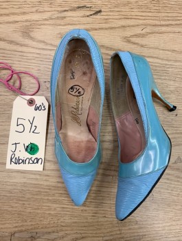 Womens, Shoe, J.W. ROBINSON, Baby Blue, Sea Foam Green, Leather, Color Blocking, 5.5, PUMPS, Pointed Toes