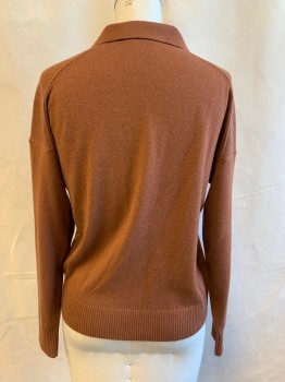 EVERLANE, Brown, Cashmere, Solid, Collar Attached, 1/2 Placket, Ribbed Cuffs and Waistband
