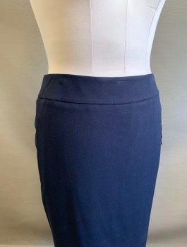 NINE WEST, Navy Blue, Polyester, Viscose, Solid, Pencil Skirt, 2" Wide Waistband, Invisible Zipper in Back
