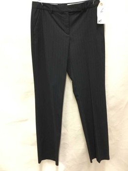 INC, Black, Graphite Gray, Polyester, Rayon, Stripes - Pin, Flat Front, Mid Rise, 4 Pockets