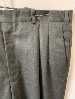 NORDSTROM, Dk Olive Grn, Wool, Solid, Zip Front, Button Closure, Dbl Pleats,  4 Pockets,