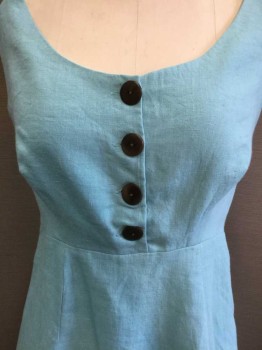 MARA HOFFMAN, Turquoise Blue, Linen, Solid, DRESS:  Turquoise , Scoop Neck, Sleeveless, 4 Large Brown Button Front, Side Zip, 3/4Length, See Photo Attached,