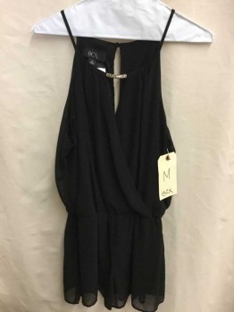 Womens, Romper, BCX, Black, Polyester, Solid, M, Black Sleeveless Keyhole Front & Back, Elastic Waist, Romper with Shorts, See Photo Attached,