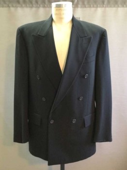 SY DEVORE, Black, Wool, Solid, Peaked Lapel, Double Breasted, 2 Pocket with Flaps, 1 Welt Pocket
