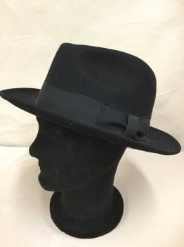 Mens, Fedora, MEYER, Black, Wool, Solid, 24.5", 2" Grosgrain Band and Bow