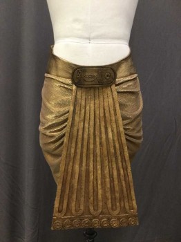 Mens, Historical Fiction Skirt, M.T.O., Gold, Leather, Synthetic, 30, Gold Leather Waistband with Permanent Pleated Gold Lame Skirt with Front Hook & Eye Closure. Large Snap On Front Piece Made Of Leather & Plastic Buckle with Hieroglyphs