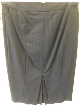 CLUB MONACO, Navy Blue, Lt Gray, Wool, Spandex, Stripes, Navy with Lt Gray Pinstripe, Front Zip, 2 Pockets, Kick Pleat at Back, Button Tabs at Waist