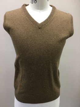 WOOLOVERS, Lt Brown, Wool, Heathered, Heather Light Brown, Ribbed V-neck, Arm Holes & Hem