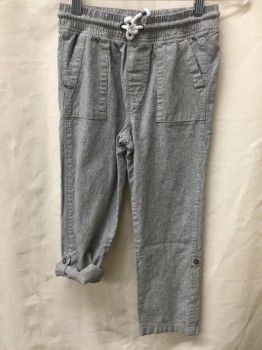 Childrens, Pants, H&M, Gray, Black, Cotton, Heathered, Stripes - Vertical , 7/8, Drawstring and Elastic Waist, 2 Camp Pocket, 1 Patch Pocket, Tabs for Cuffing