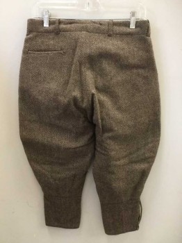 Mens, Pants, AYERS, Brown, Beige, Wool, Herringbone, W:30, Button Fly, Belt Loops, 2 Side Pockets, 1 Back Pocket, 3 Button Leg Opening, **Has Some Mends at Left Hip