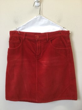 MARC JACOBS, Red, Cotton, Solid, Corduroy, Top Pockets, Z.F., 2 Back Patch Pockets, Hem At Knee