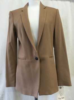 RAG & BONE, Camel Brown, Wool, Nylon, Solid, Notched Lapel, 1 Button, 2 Faux Pockets