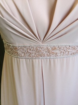 MICHAELANGELO, Dusty Pink, Polyester, Solid, Polyester /Chiffon, Empire Waist, Spaghetti Straps, Bodice Has CF fan Pleating, 1.5"band Of Light Pink Pearls And Pink Crystal Bead Work At Waist, Chiffon Overlay Skirt With CF Split, CB Zipper