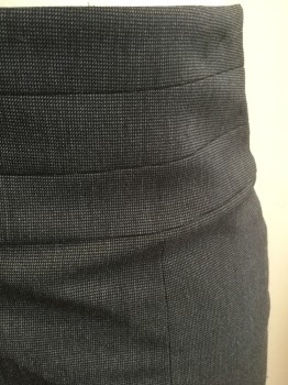 H&M, Dk Gray, Charcoal Gray, Polyester, Viscose, Birds Eye Weave, Dark Gray/Charcoal Dotted Weave, Pencil Skirt, 3" Wide Waistband with 3 1" Wide Horizontal Panels, Lapped Zipper at Center Back Waist, Slit at Center Back Hem