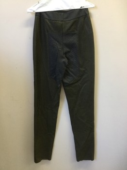 MTO, Black, Dk Olive Grn, Silver, Synthetic, Color Blocking, Novelty Pattern, Novelty Textured, Black Center Front Into Back Center Leg Panel, Black Waistband, Dark Olive Rest of Pant, Zip Fly with Hook & Eyes Closure, Knee Seam, Raw Hem