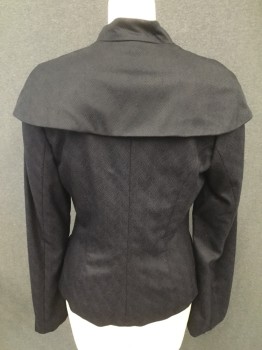 Womens, Sci-Fi/Fantasy Piece 1, MTO, Midnight Blue, Wool, Silk, Herringbone, B36, Zip Front, Long Sleeves, Shawl Collar with Points, Capelet-like Shoulders Attached, 2 Pockets, Slight Bell Sleeve
