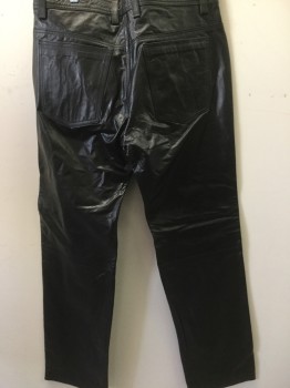 Mens, Leather Pants, LEATHER MANIACS, Black, Leather, Solid, 36/33, BONDAGE: Black, Shiny Leather, Snap Crotch Cod Piece