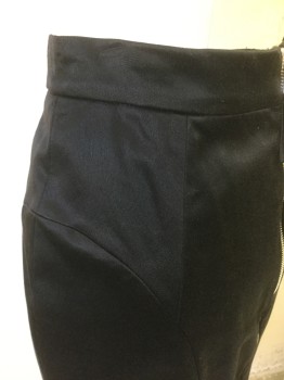 D&G, Black, Cotton, Viscose, Solid, Sateen, 1" Wide Waistband, Pencil Skirt, Silver Zipper Down Center Back, Curved Hip Seams