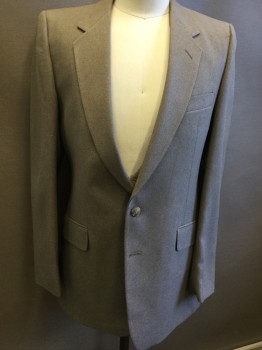 GIORGIO PRINZI, Tan Brown, Polyester, Solid, JACKET: 2 Button Front, Pocket Flap, Notched Lapel, Heathered Tan