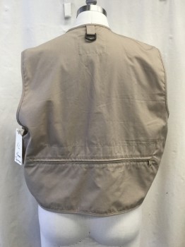 MASTER SPORTSMEN, Lt Brown, Cotton, Polyester, Solid, Zip Front, 1 Snap Button, 9 Flap Pockets, 5 Zip Pockets, 3 D. Rings, Lime Green Feather Fishing Fly