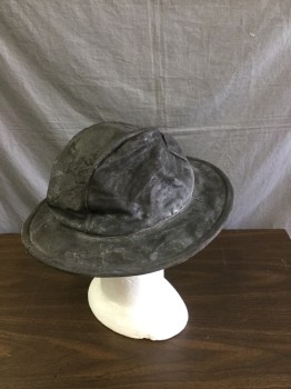 Mens, Historical Fiction Hat , N/L, Black, Cotton, Faded, 7 3/8, Tarred Sailcloth or Cotton Canvas, Short Brim, Gray Twine Hat Band, "JACK TAR" Sailors Hat