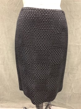 ELLEN TRACY, Black, Rayon, Wool, Solid, Grid Dotted Woven Stripes, Back Zip, Center Back Slit