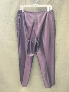 Womens, Suit, Piece 3, ANN TAYLOR, Aubergine Purple, Silk, Solid, 12, Evening Pant, Flat Front, Side Zip, Darts Front and Back **Dusty Stain at Crotch**