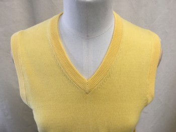 BROOKS BROTHERS, Yellow, Cotton, Solid, V-neck, Pullover, Knit