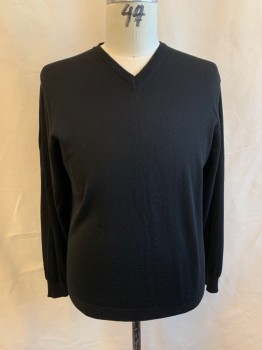 Mens, Pullover Sweater, MARCO FIORI, Black, Wool, Solid, XL, V-neck, Long Sleeves
