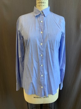 J. CREW, Blue, Cotton, Solid, Heathered, Collar Attached, Button Front, Long Sleeves, 3 Button Cuffs, 1 Pocket