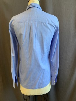 J. CREW, Blue, Cotton, Solid, Heathered, Collar Attached, Button Front, Long Sleeves, 3 Button Cuffs, 1 Pocket