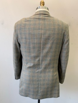 TASSO ELBA, Beige, Black, Navy Blue, Wool, Plaid-  Windowpane, Single Breasted, Notched Lapel, 2 Buttons, 3 Pockets, Solid Beige Lining