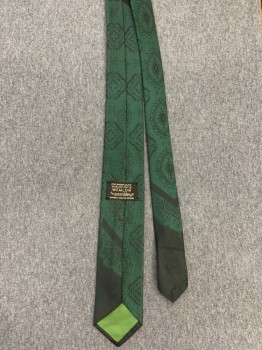 Mens, Tie, WEMBLEY, Emerald Green, Black, Polyester, Geometric, Abstract , Four in Hand