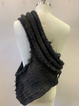 Unisex, Sci-Fi/Fantasy Accessory, MTO, Faded Black, Acrylic, 42-44, Made To Order, Chunky Rib Knit, One Shoulder, Aged/Distressed, See Detail Photo, Barbarian, Nomad, Post-Apocalyptic Fashion,