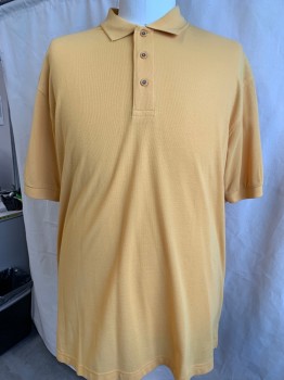 PORT AUTHORITY, Goldenrod Yellow, Polyester, Cotton, Solid, Short Sleeves, Ribbed Collar Attached, Ribbed Trim at Sleeves, 3 Buttons,  Vents at Sides