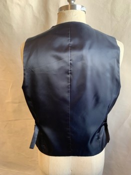 ABITO D'UOMO, Navy Blue, Polyester, Rayon, Solid, 5 Buttons, 2 Pockets, Black Satin Back with 2 Side Tab Belts