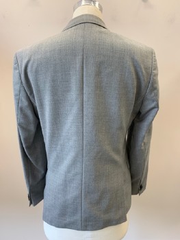 HUGO BOSS, Gray, Dk Gray, Wool, Heathered, L/S, 2 Buttons, Single Breasted, Notched Lapel, 3 Pockets,