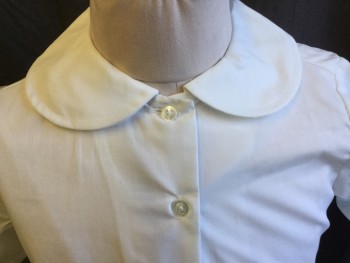 Childrens, Blouse, TULANE, White, Cotton, Polyester, Solid, 7, Scalloped Collar Attached, Button Front, Short Sleeves,
